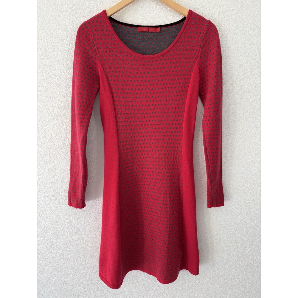 Krimson Klover 100% Merino Wool Dress Womens Small Polka Dot Red Grey